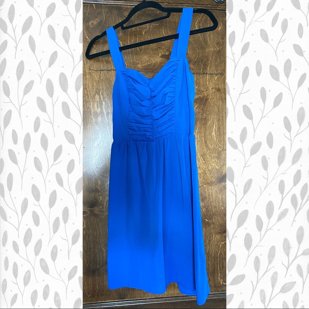 Silky blue sleeveless cocktail dress